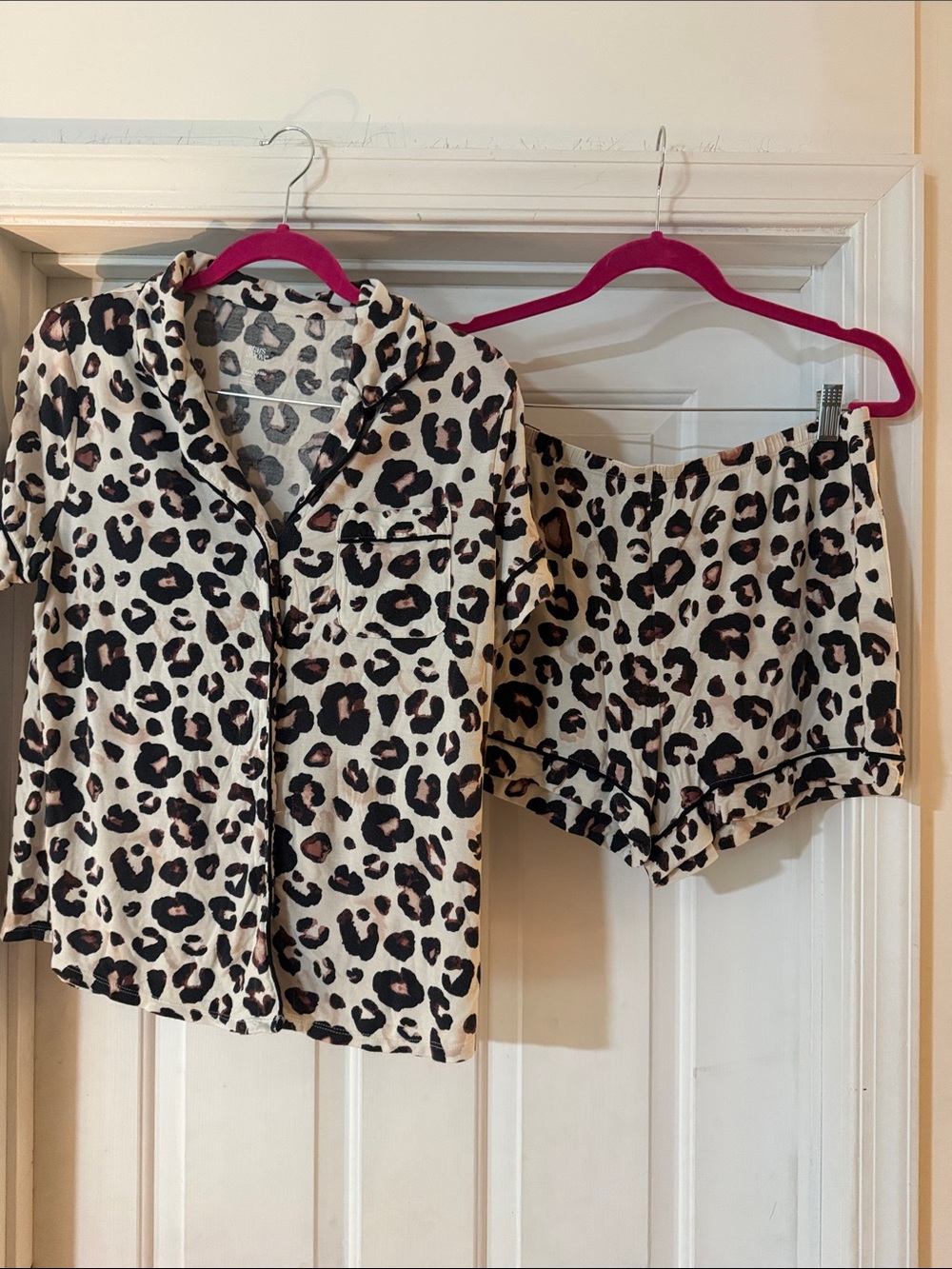 Leopard Print Short Pajama Set - Cream & Black